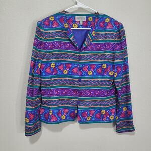 Adrianna Papell Blazer Blouse Womens 10 Silk Colorful Eclectic Dressy Ma…